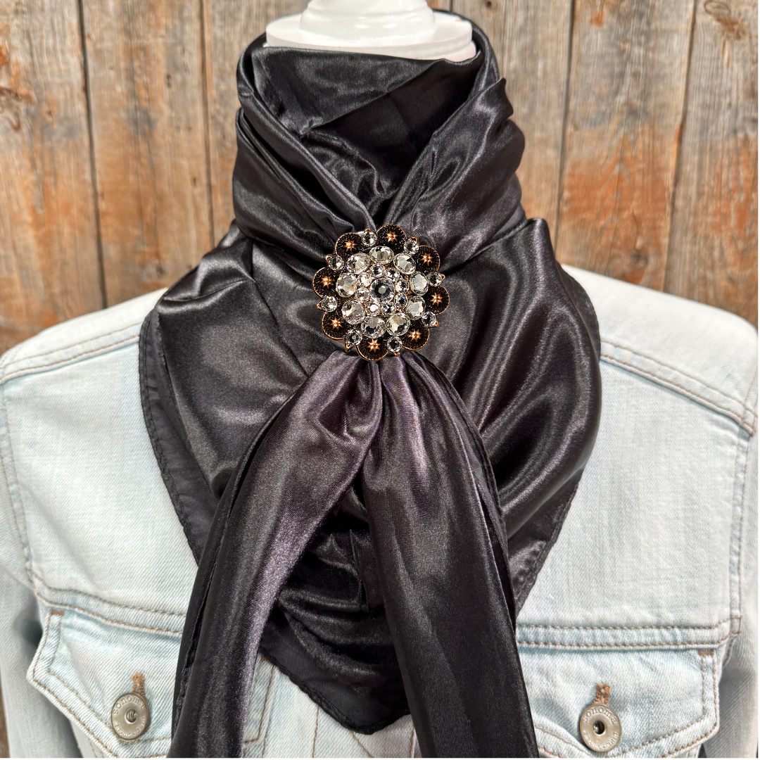 35X35" Solid Black Wild Rag / Scarf WRS4 - Crystal Concho Wild Rag Slides - Assorted