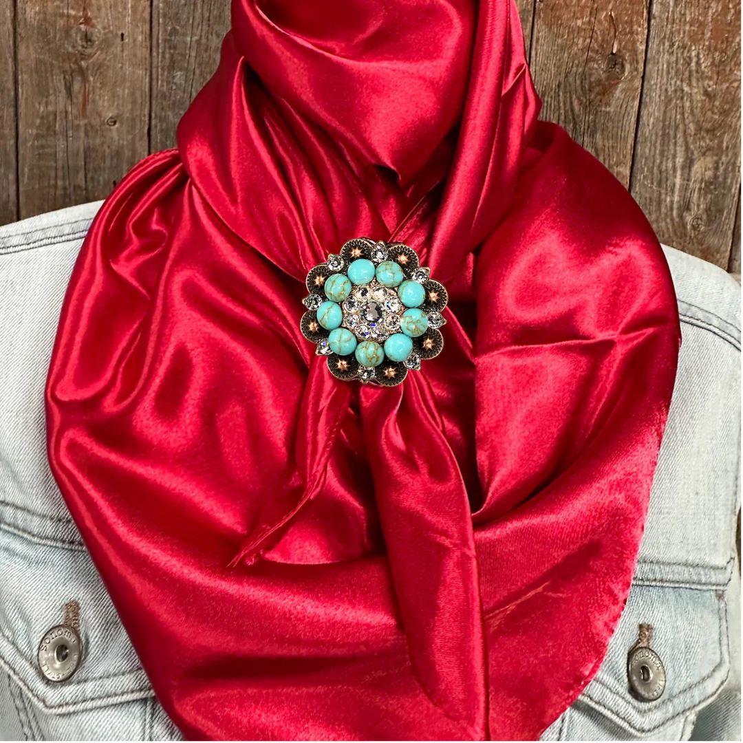 35X35" Solid Electric Red Wild Rag / Scarf WRS10 - Crystal Concho Wild Rag Slides - Assorted