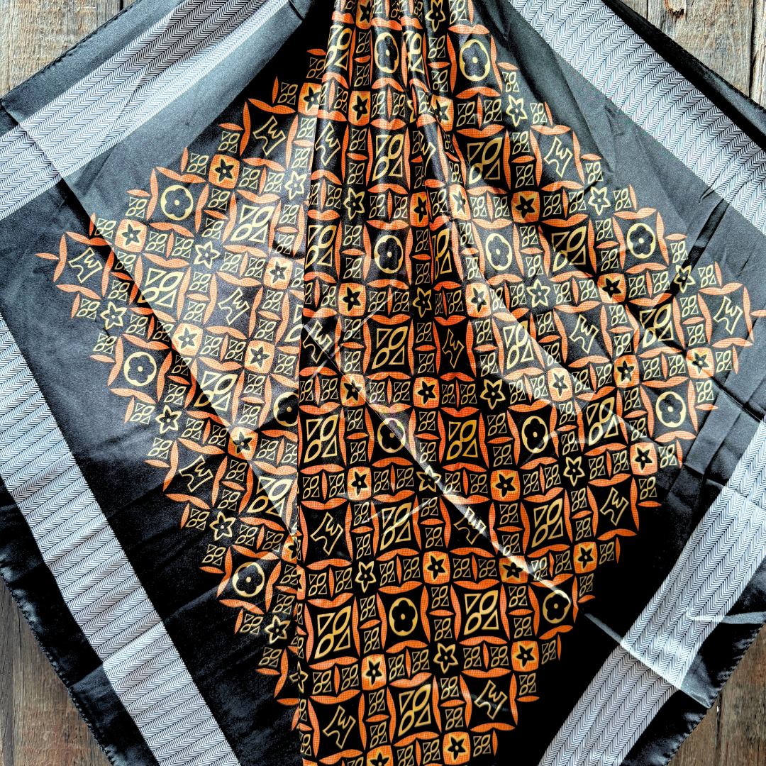 35X35" Black and Orange Multi Pattern Wild Rag / Scarf WR1033X