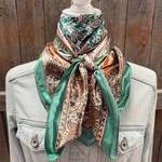 35X35" Teal, Brown and Tan Floral Wild Rag / Scarf WR3457