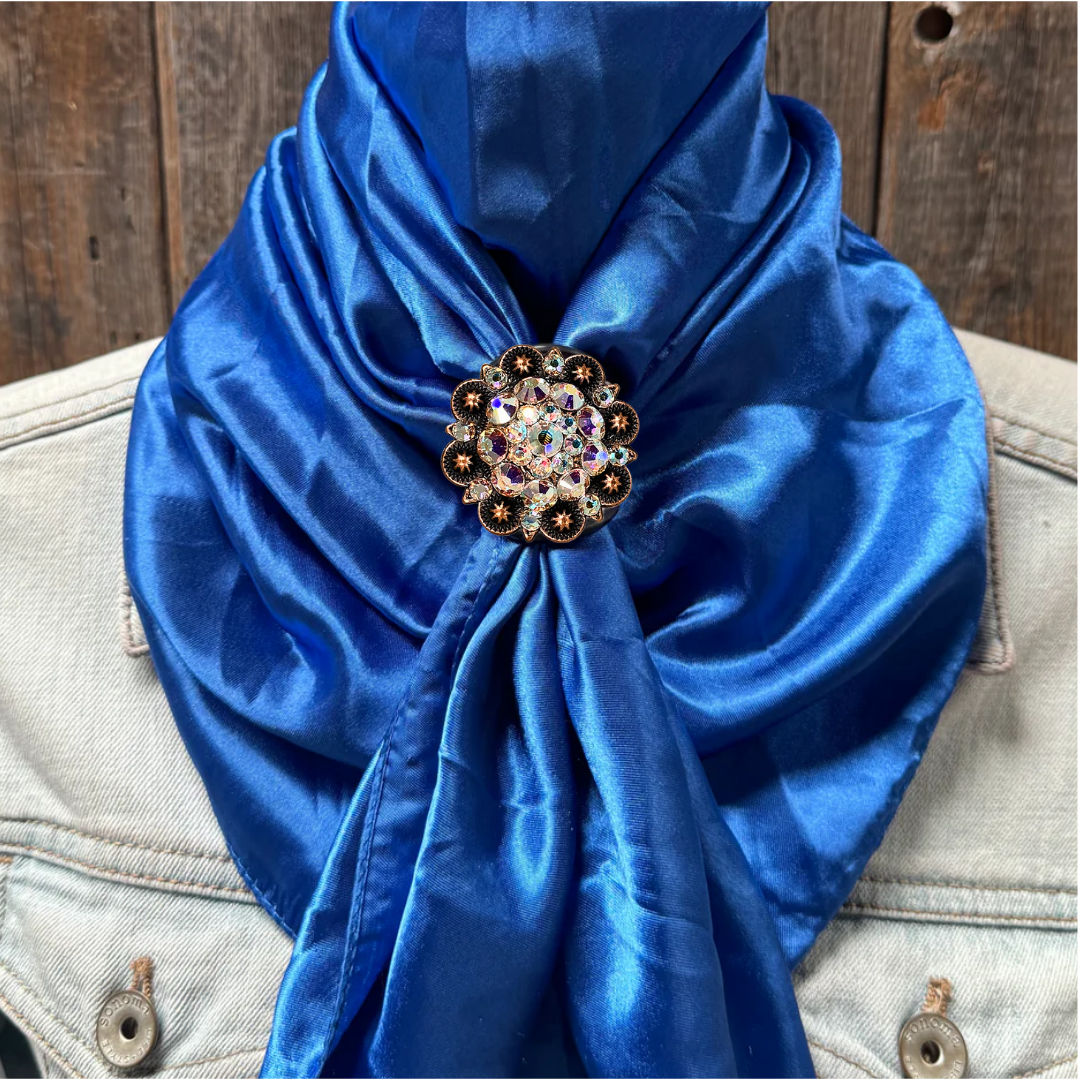 35X35" Solid Electric Blue Wild Rag / Scarf WRS17 - Crystal Concho Wild Rag Slides - Assorted