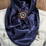 35X35" Solid Dark Blue Wild Rag / Scarf WRS9 - Crystal Concho Wild Rag Slides - Assorted