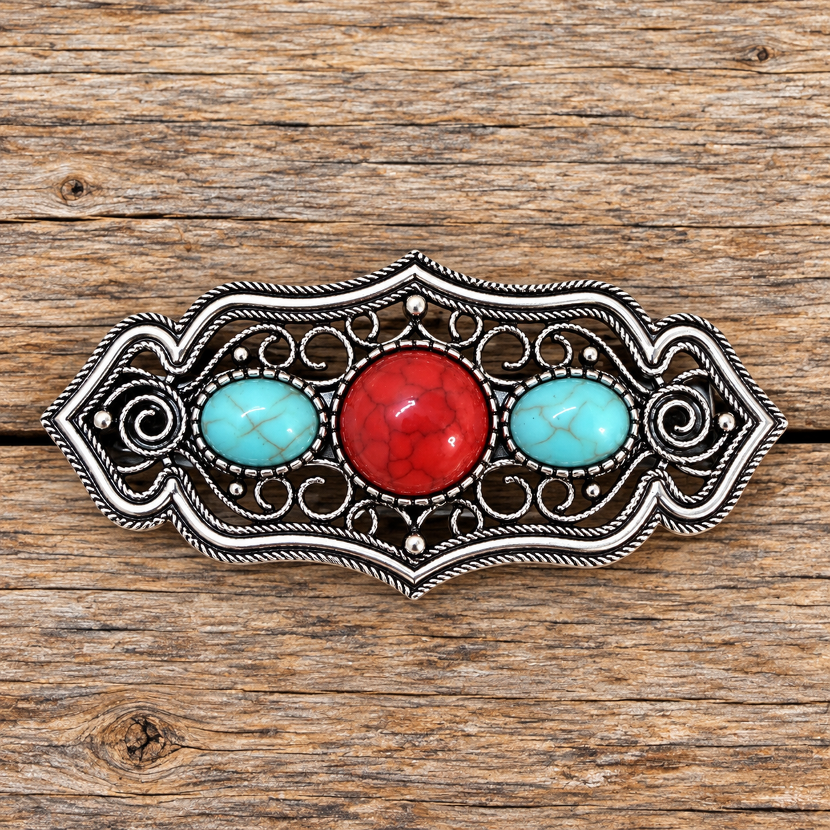 Red and Blue Fashion Turquoise Filigree Hair Clip