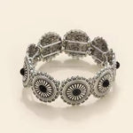 Rustic Silver Concho Style Fashion Bracelets  -  Black