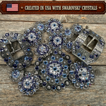 Antique Silver Light Sapphire - Clear - Lilac Crystal Conchos | Sizes 1"- 3" | Buckles | Saddle Set | Leather Rosettes | Slide