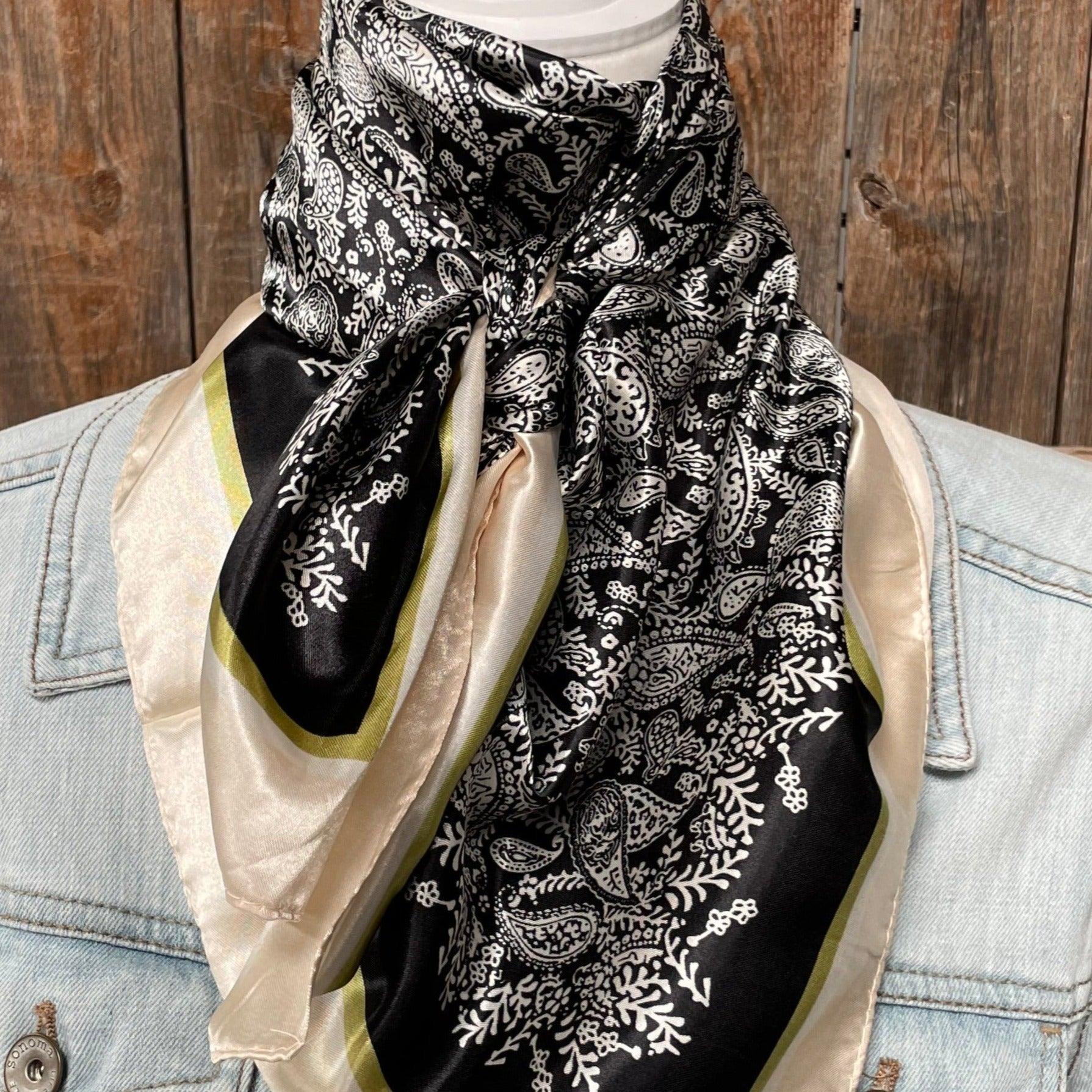 35X35" Black & Cream Paisley Wild Rag/Scarf WR3407 - RODEO DRIVE