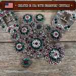 Antique Silver Fuchsia - Clear - Emerald  Crystal Conchos | Sizes 1"- 3" | Buckles | Saddle Set | Leather Rosettes | Slide