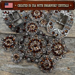 Antique Silver Topaz - Champagne Crystal Conchos | Sizes 1"- 3" | Buckles | Saddle Set | Leather Rosettes | Slide