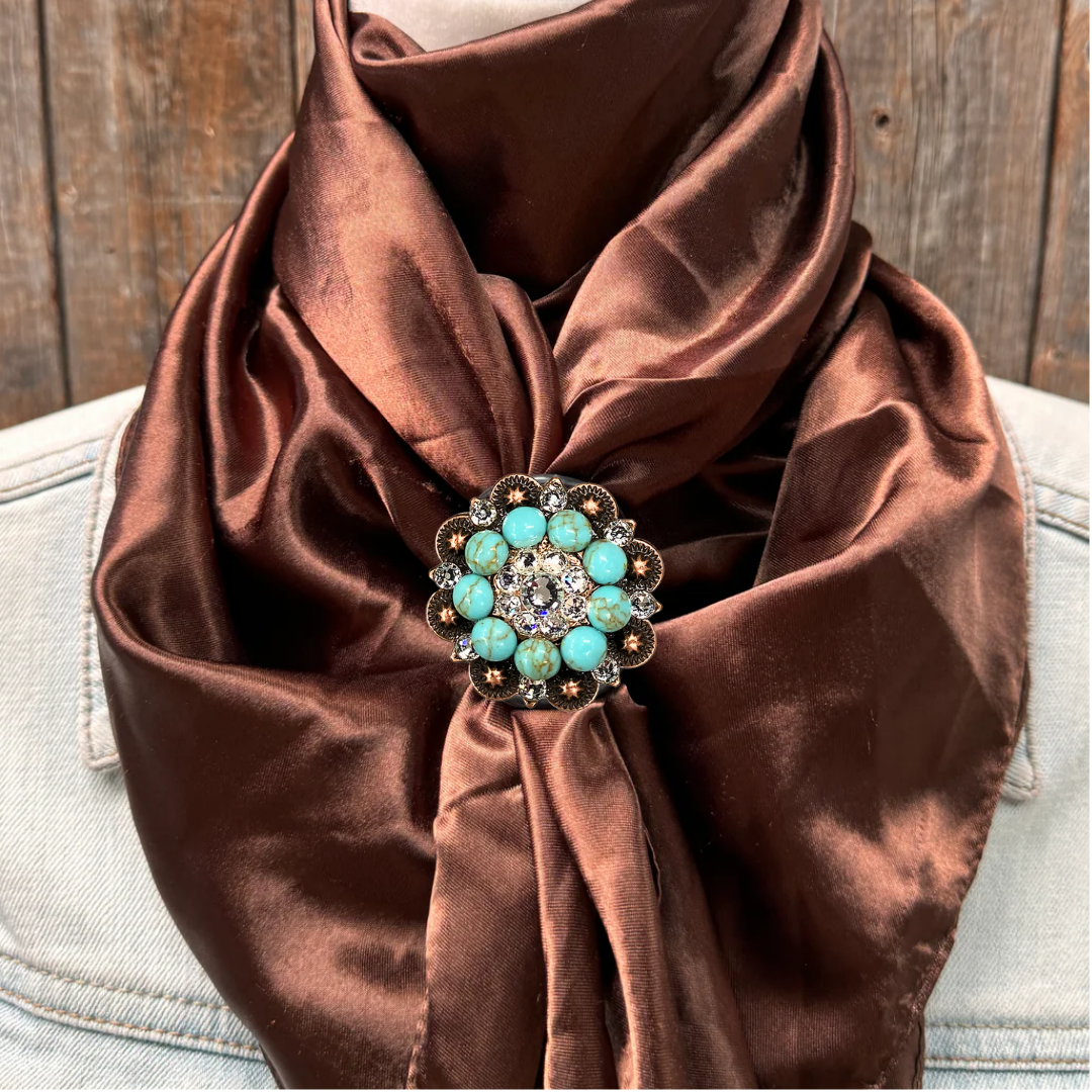 35X35" Solid Brown Wild Rag / Scarf WRS2 - Crystal Concho Wild Rag Slides - Assorted