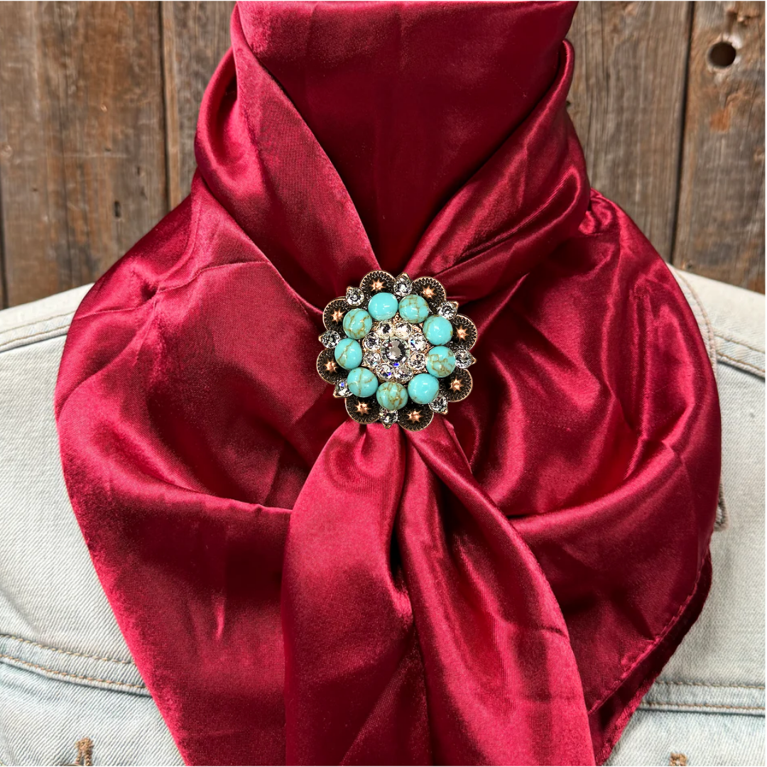 35X35" Solid Burgundy Wild Rag / Scarf WRS14 - Crystal Concho Wild Rag Slides - Assorted