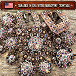 Copper AB Crystal Conchos | Sizes 1"- 3" | Buckles | Saddle Set | Leather Rosettes | Slide