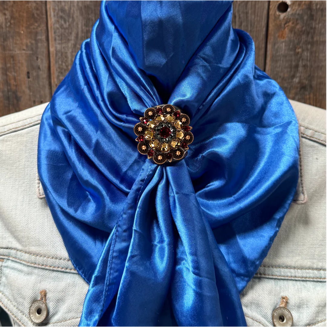 35X35" Solid Electric Blue Wild Rag / Scarf WRS17 - Crystal Concho Wild Rag Slides - Assorted