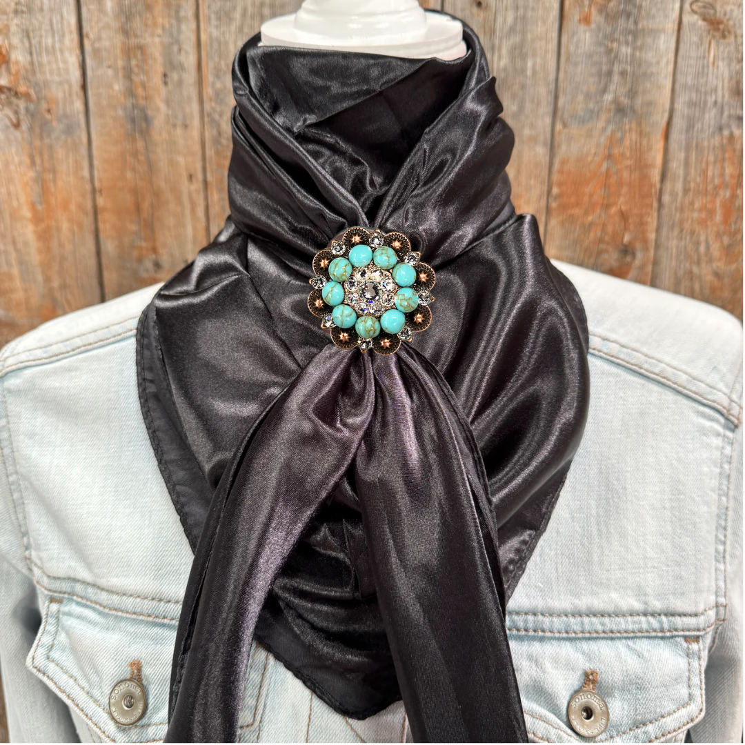 35X35" Solid Black Wild Rag / Scarf WRS4 - Crystal Concho Wild Rag Slides - Assorted