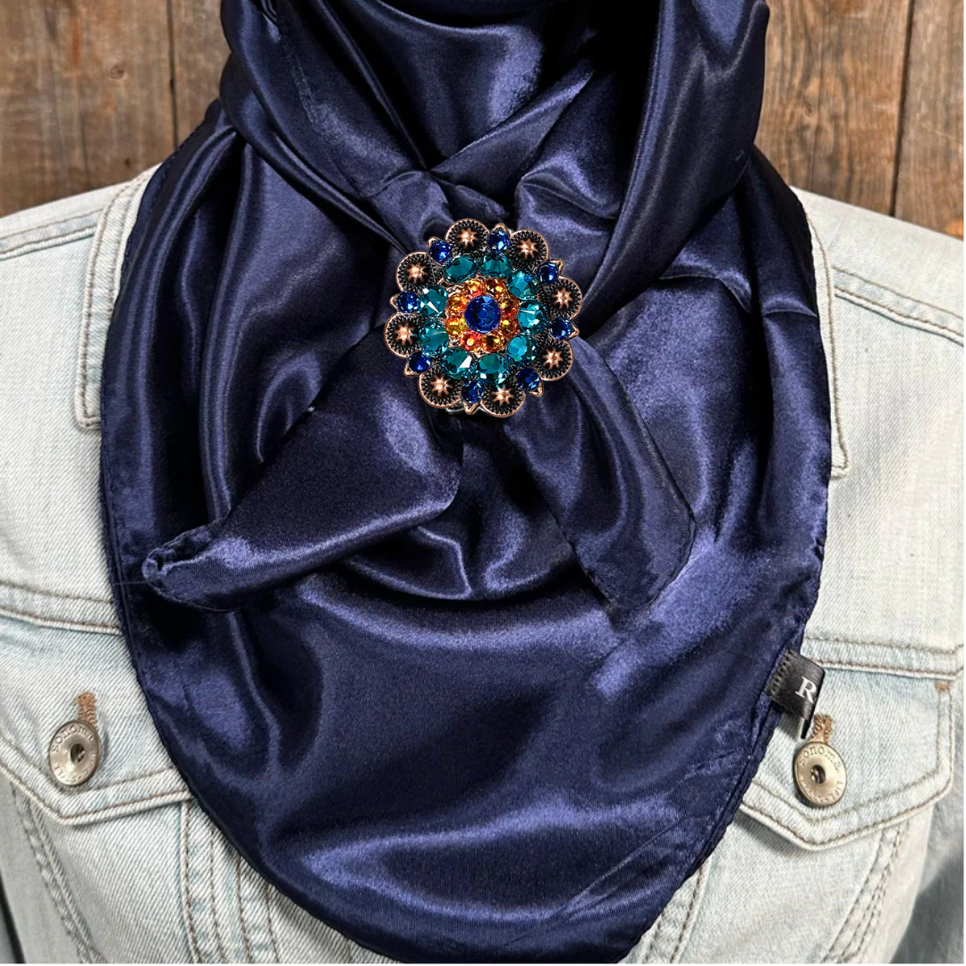 35X35" Solid Dark Blue Wild Rag / Scarf WRS9 - Crystal Concho Wild Rag Slides - Assorted