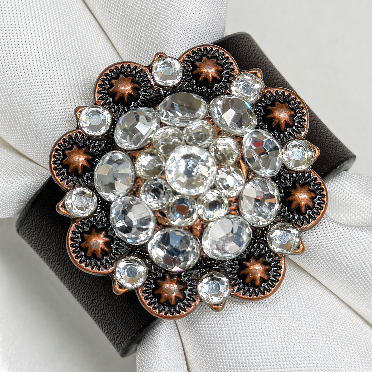 Copper Clear Crystal Concho Napkin Ring #CNR100