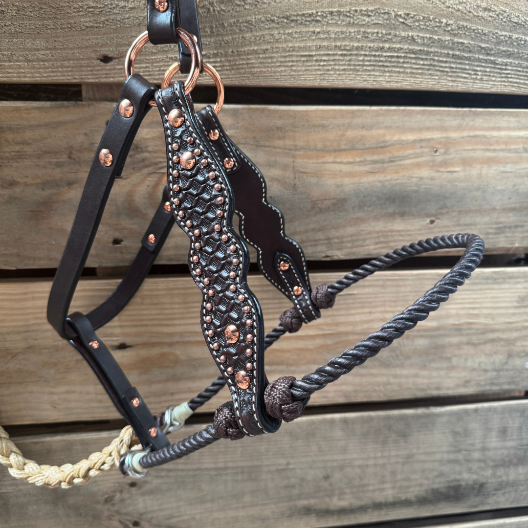 Brown Honeycomb Tooled Lariat & Leather Combo Halter