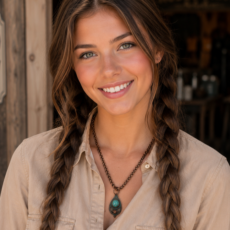 Copper Teardrop Fashion Turquoise Pendant Necklace
