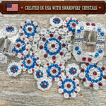 Bright Silver Red - White - Blue Crystal Conchos | Sizes 1"- 3" | Buckles | Saddle Set | Leather Rosettes | Slide