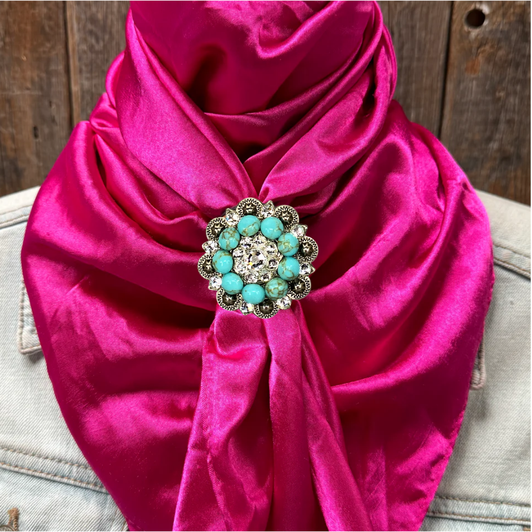 35X35" Solid Fuchsia Wild Rag / Scarf WRS12 - Crystal Concho Wild Rag Slides - Assorted