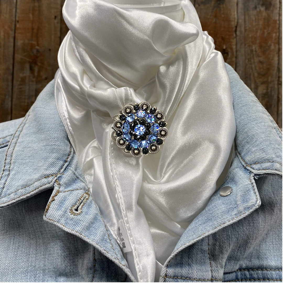 35X35" Solid White Wild Rag / Scarf WRS3 - Crystal Concho Wild Rag Slides - Assorted