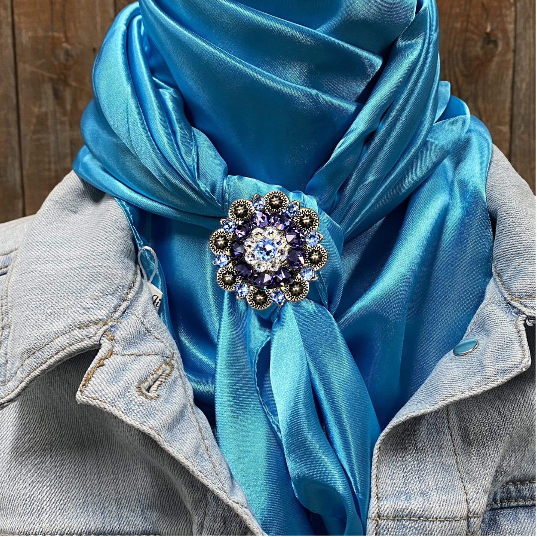 35X35" Solid Aqua Wild Rag / Scarf WRS8 - Crystal Concho Wild Rag Slides - Assorted