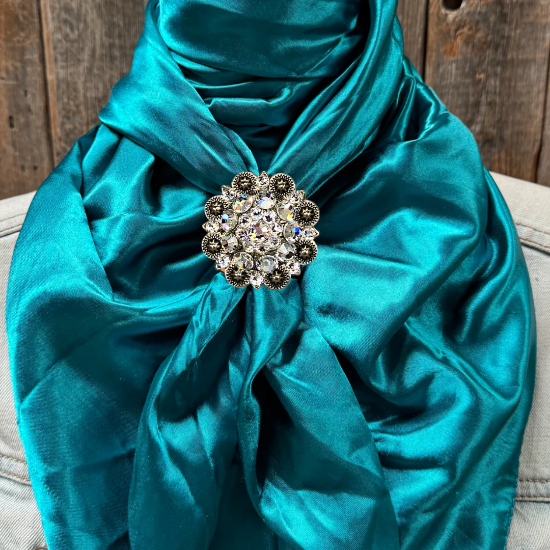 35X35" Solid Teal Wild Rag / Scarf WRS5 - Crystal Concho Wild Rag Slides - Assorted