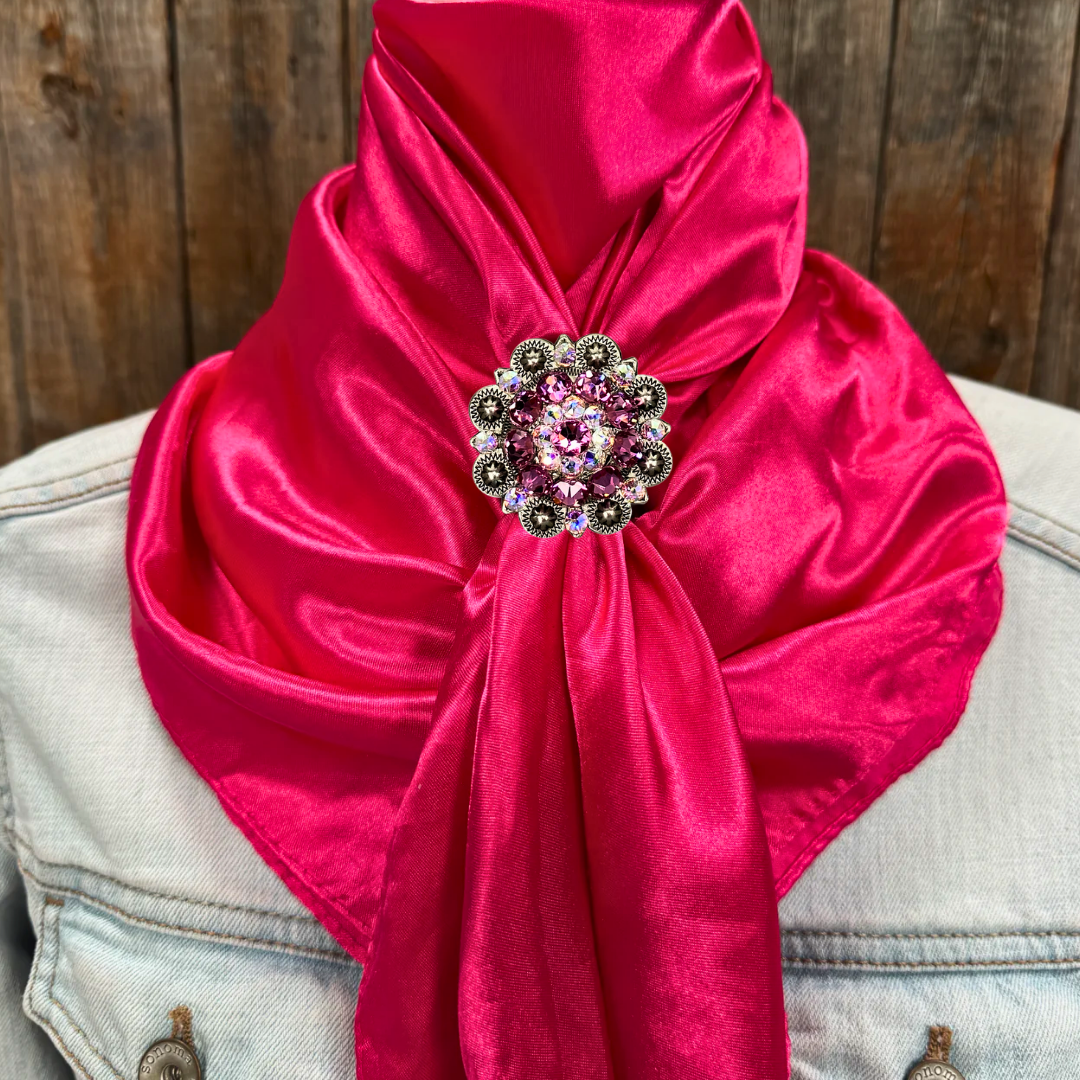 35X35" Solid Hot Pink Wild Rag / Scarf WRS25 - Crystal Concho Wild Rag Slides - Assorted