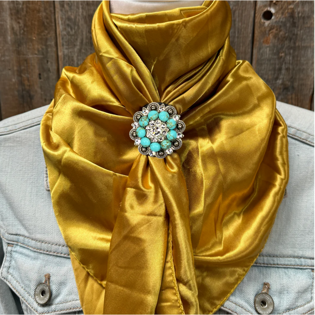 35X35" Solid Mustard Yellow Wild Rag / Scarf WRS19 - Crystal Concho Wild Rag Slides - Assorted