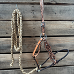Brown Floral Tooled Lariat & Leather Combo Halter