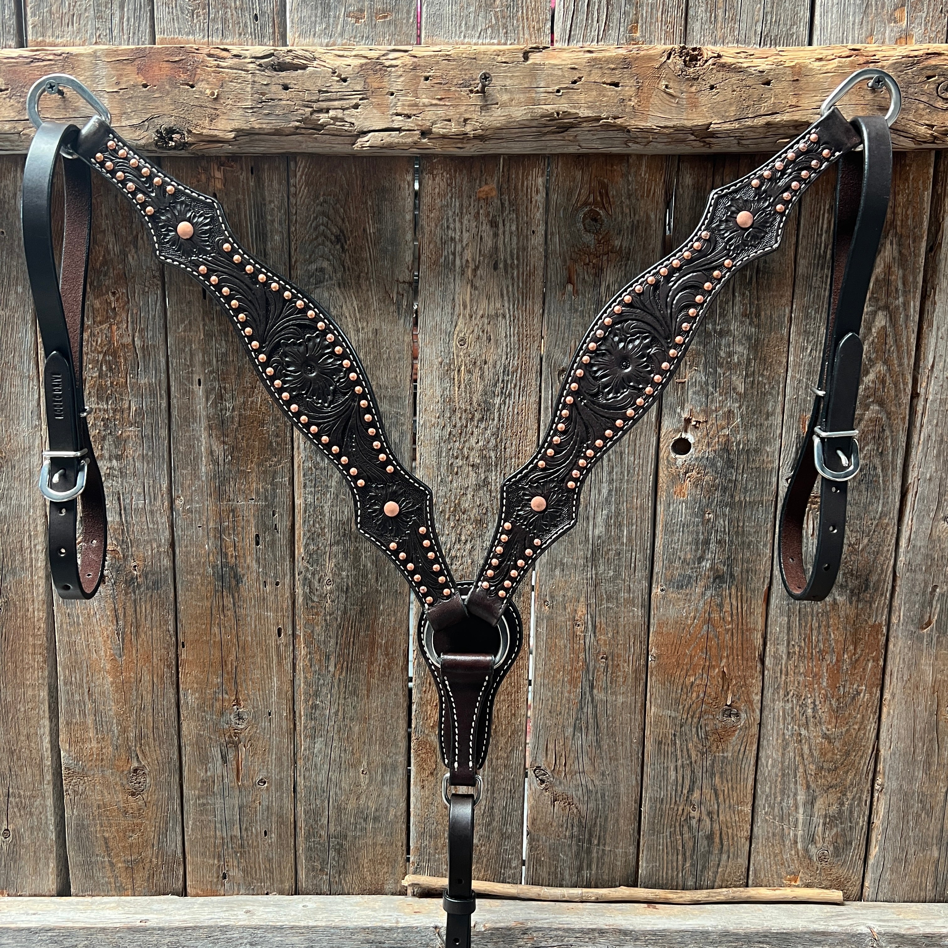 Dark Oil Floral Tooled with Copper Dots Tack Sets