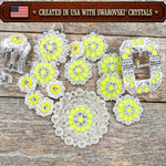 Bright Silver Neon Yellow - AB Crystal Conchos| Sizes 1"- 3" | Buckles | Saddle Set | Leather Rosettes | Slide