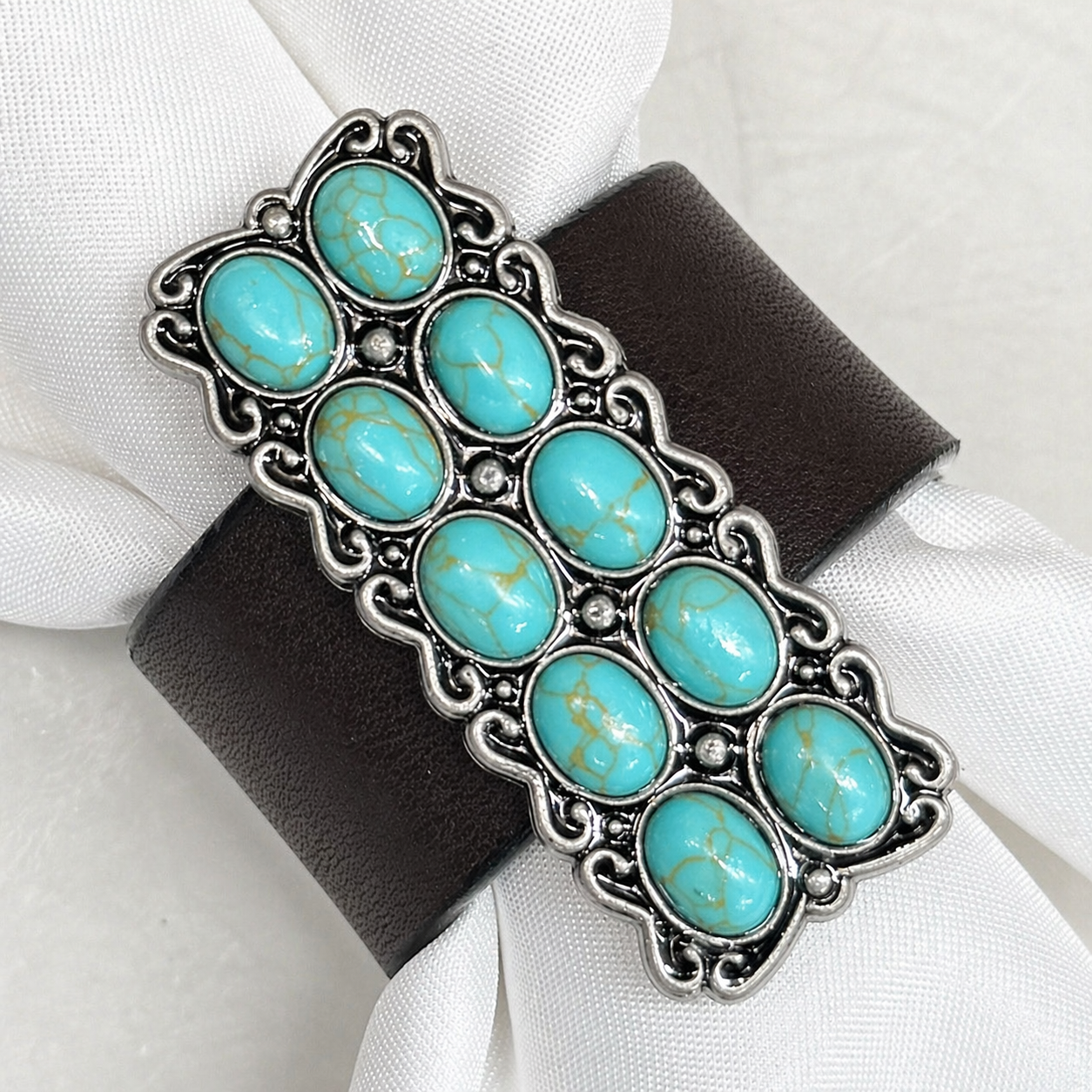 Antique Silver Rectangle Turquoise Western Concho #CNR108