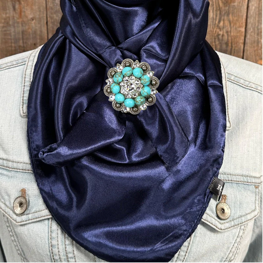35X35" Solid Dark Blue Wild Rag / Scarf WRS9 - Crystal Concho Wild Rag Slides - Assorted