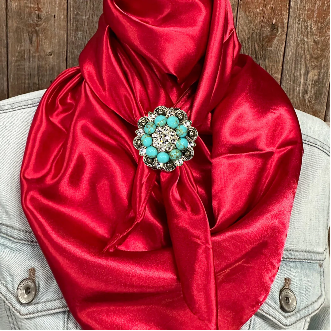 35X35" Solid Electric Red Wild Rag / Scarf WRS10 - Crystal Concho Wild Rag Slides - Assorted