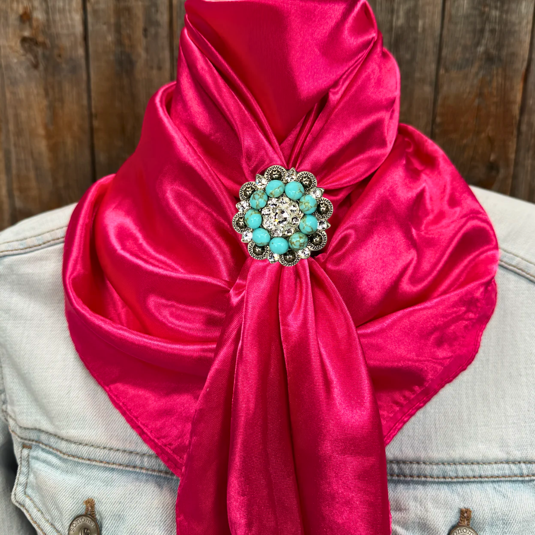 35X35" Solid Hot Pink Wild Rag / Scarf WRS25 - Crystal Concho Wild Rag Slides - Assorted