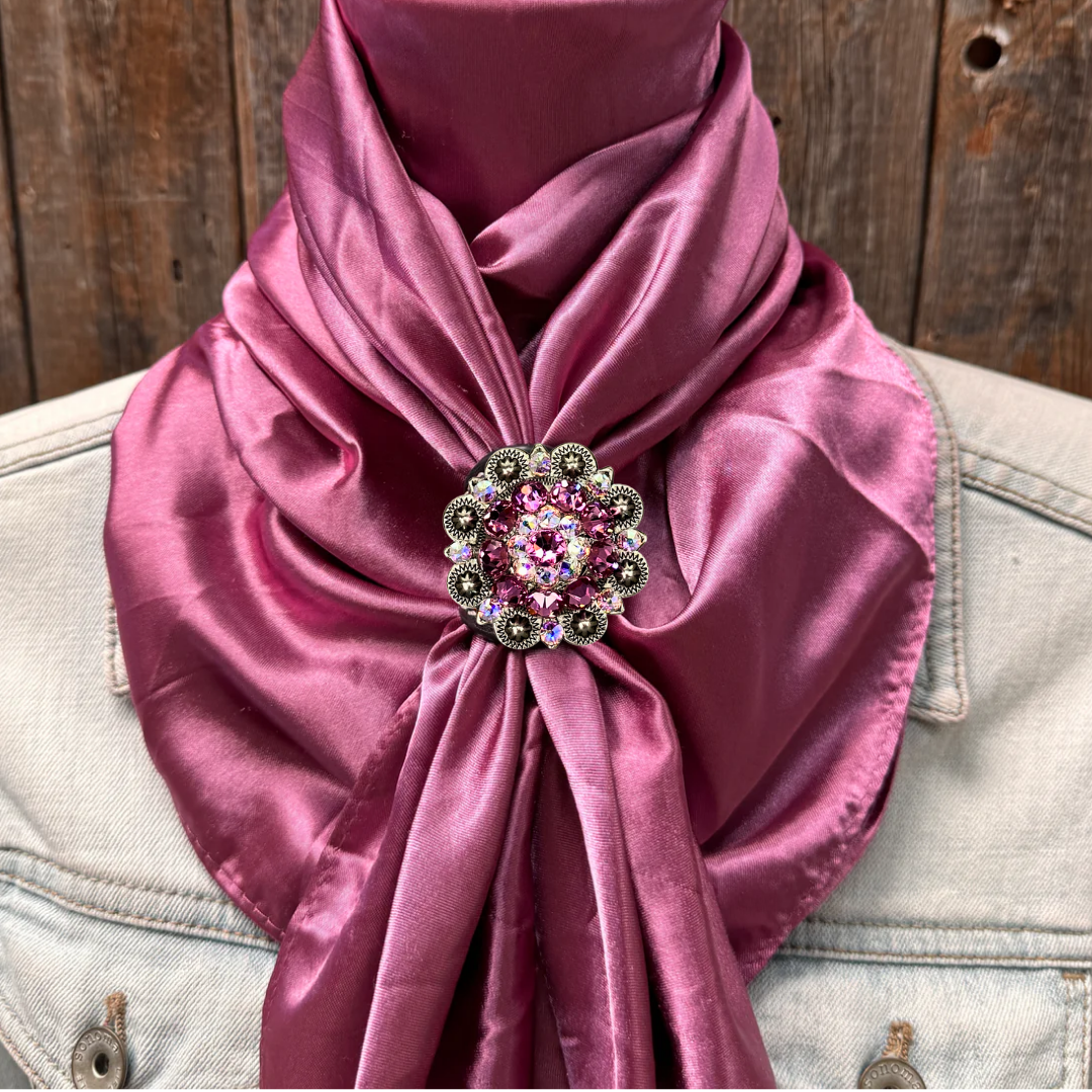 35X35" Solid Rose Wild Rag / Scarf WRS6 - Crystal Concho Wild Rag Slides - Assorted