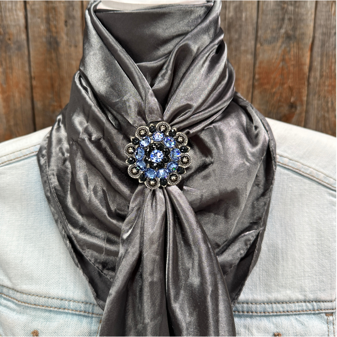 35X35" Solid Silver / Grey Wild Rag / Scarf WRS15 - Crystal Concho Wild Rag Slides - Assorted