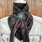 35X35" Solid Black Wild Rag / Scarf WRS4 - Crystal Concho Wild Rag Slides - Assorted