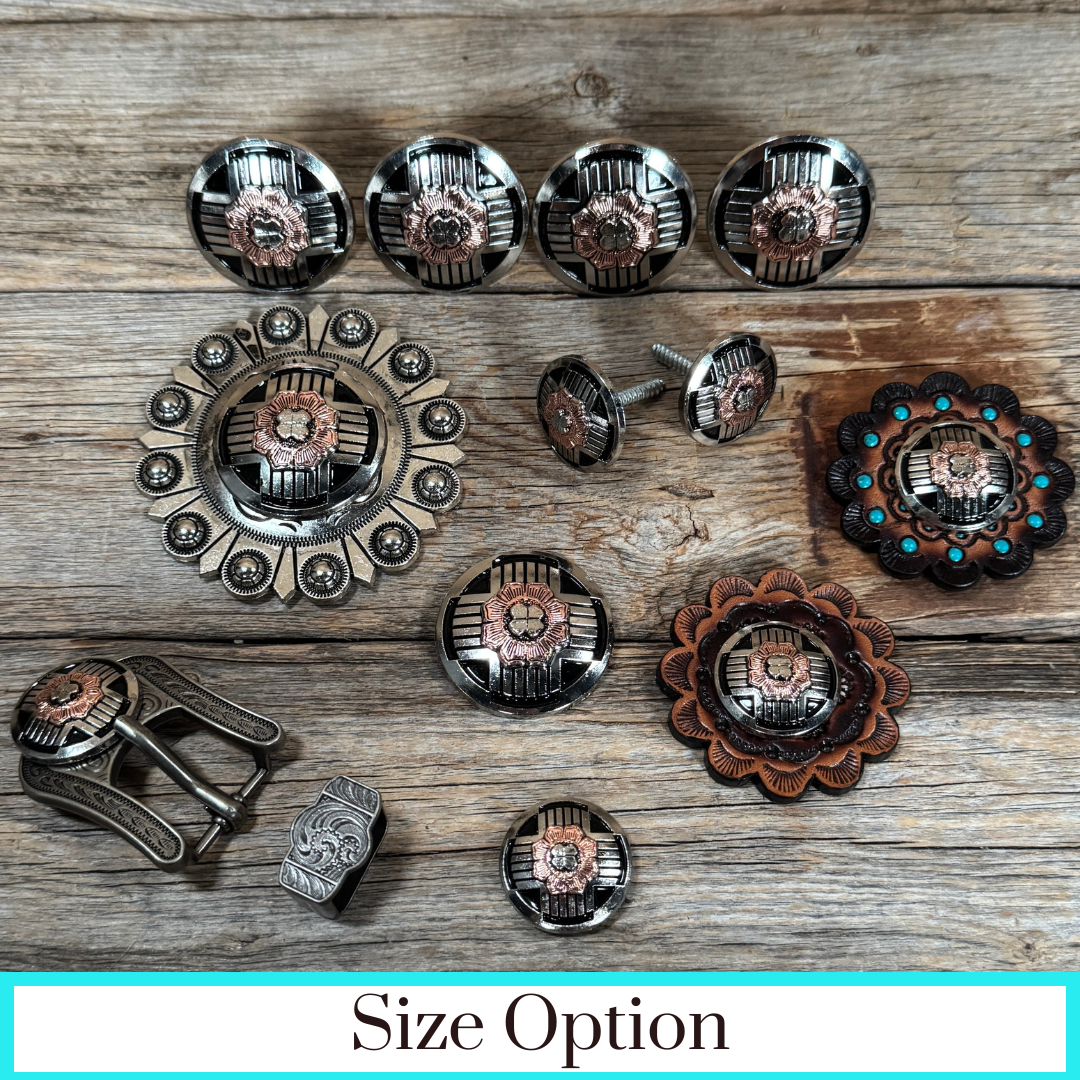 Antique Silver with Copper Flower Western Concho W217