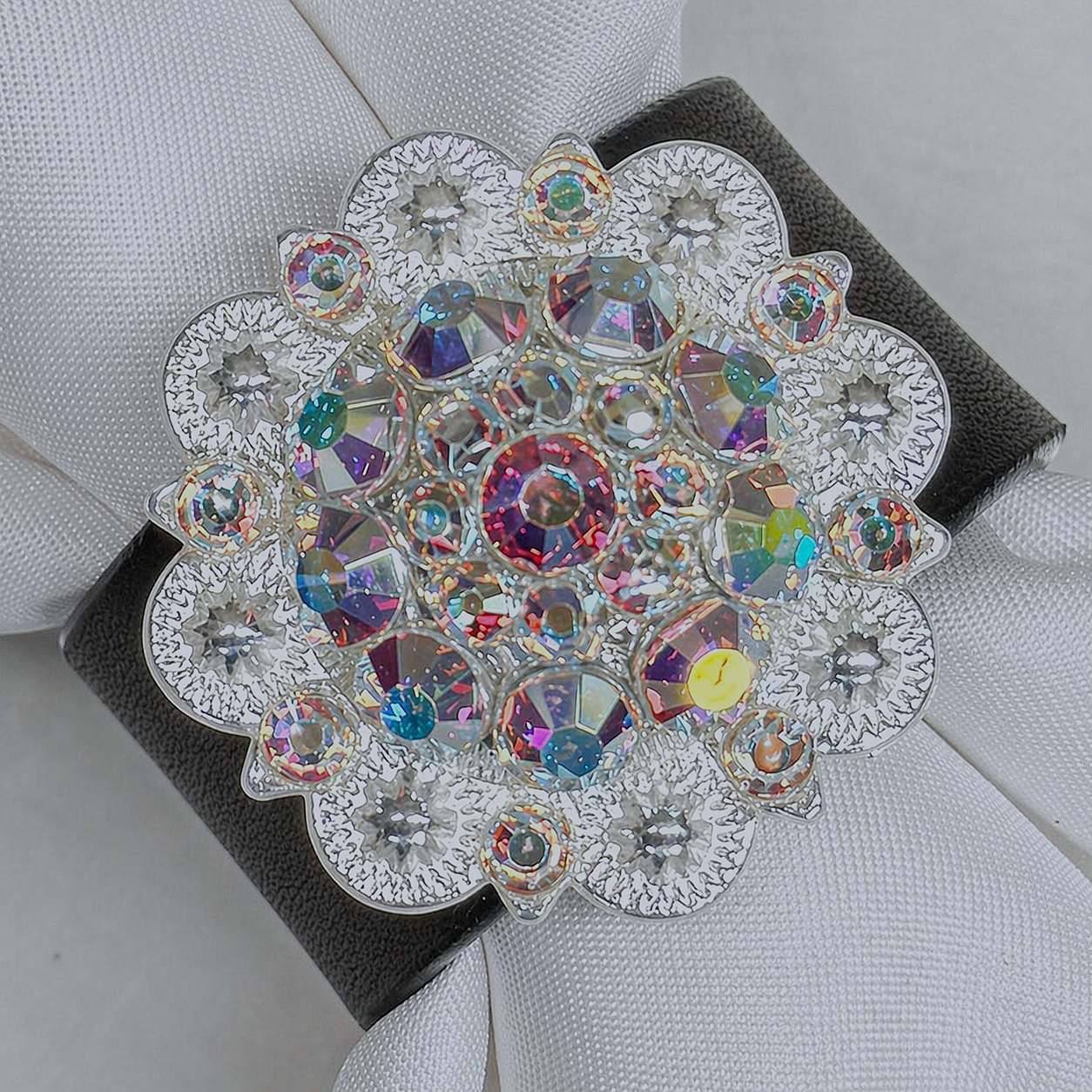 Bright Silver AB Crystal Concho Napkin Ring #CNR104