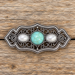 Fashion Turquoise and Pearl Filigree Hair Clip