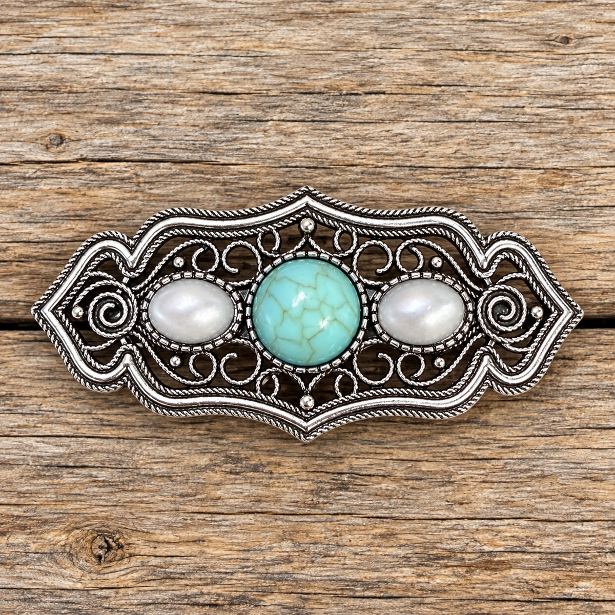 Fashion Turquoise and Pearl Filigree Hair Clip
