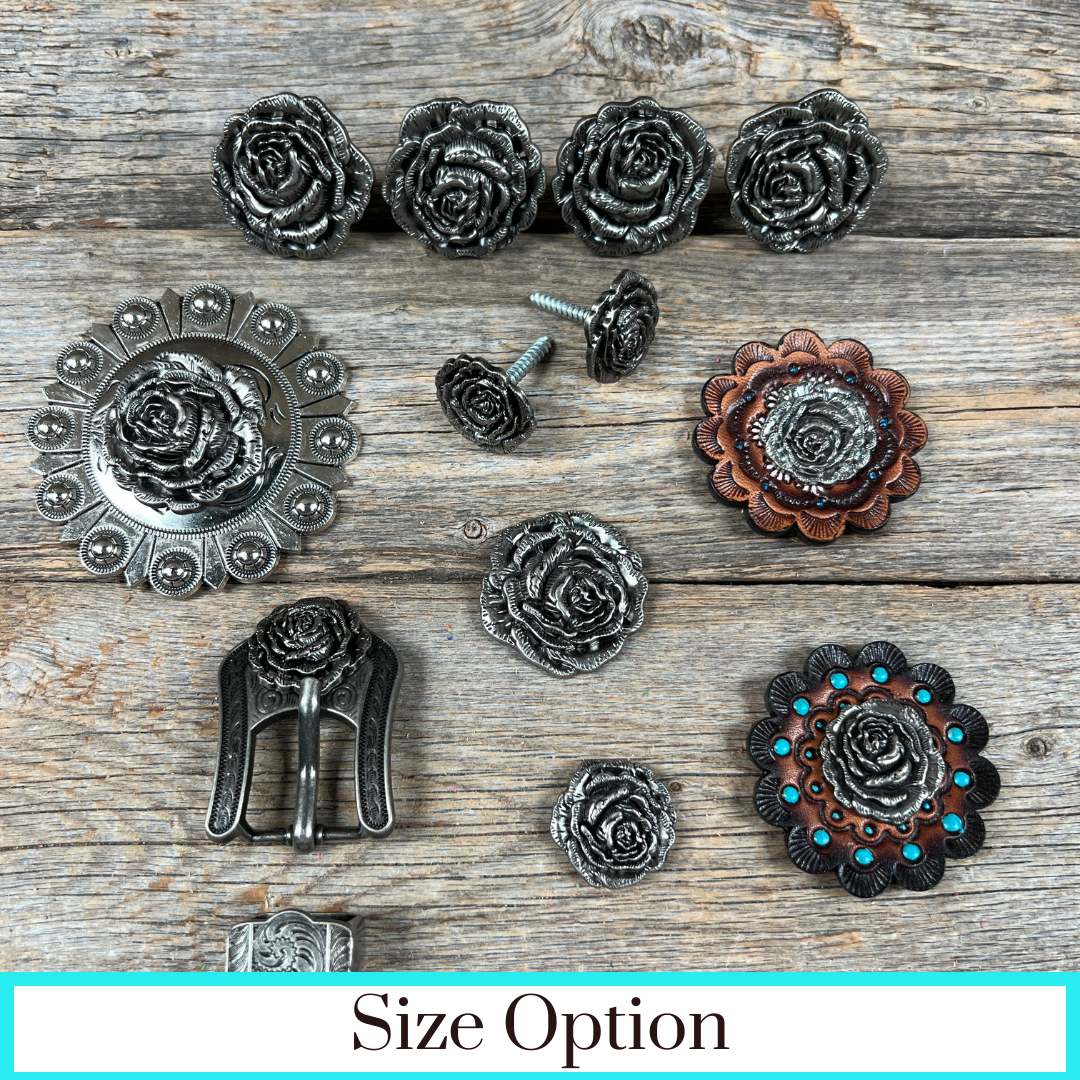 Antique Silver Rose Western Concho W108
