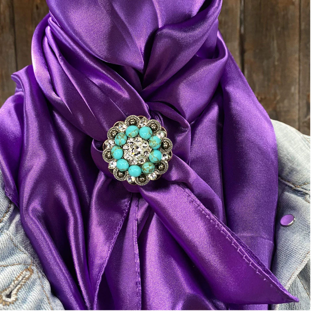 35X35" Solid Purple Wild Rag / Scarf WRS1 - Crystal Concho Wild Rag Slides - Assorted
