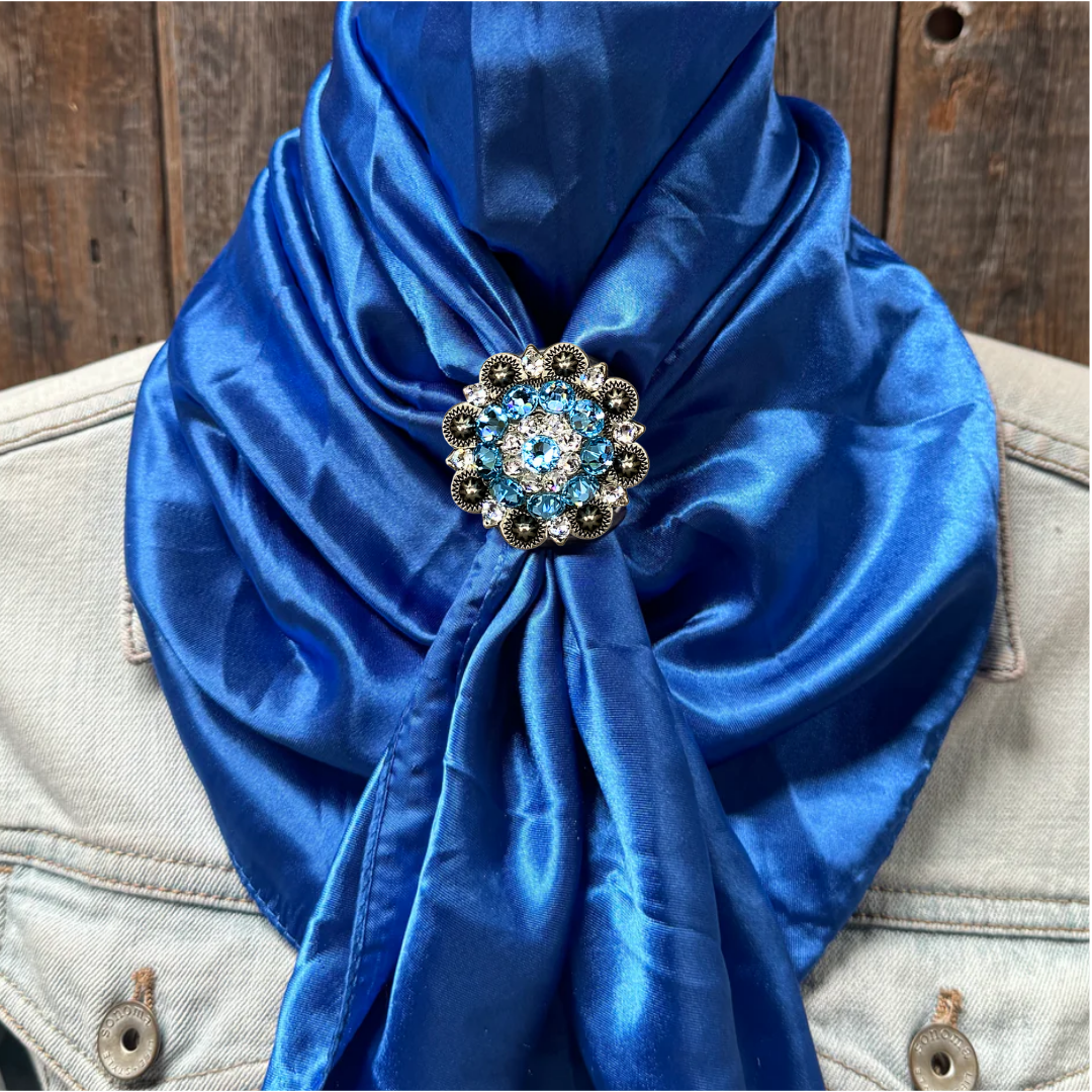 35X35" Solid Electric Blue Wild Rag / Scarf WRS17 - Crystal Concho Wild Rag Slides - Assorted