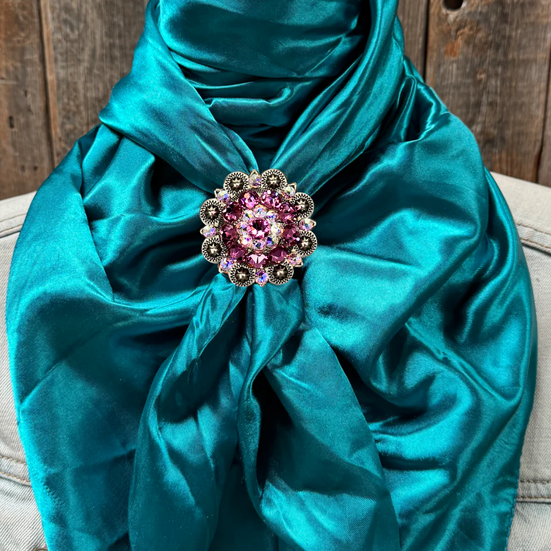 35X35" Solid Teal Wild Rag / Scarf WRS5 - Crystal Concho Wild Rag Slides - Assorted