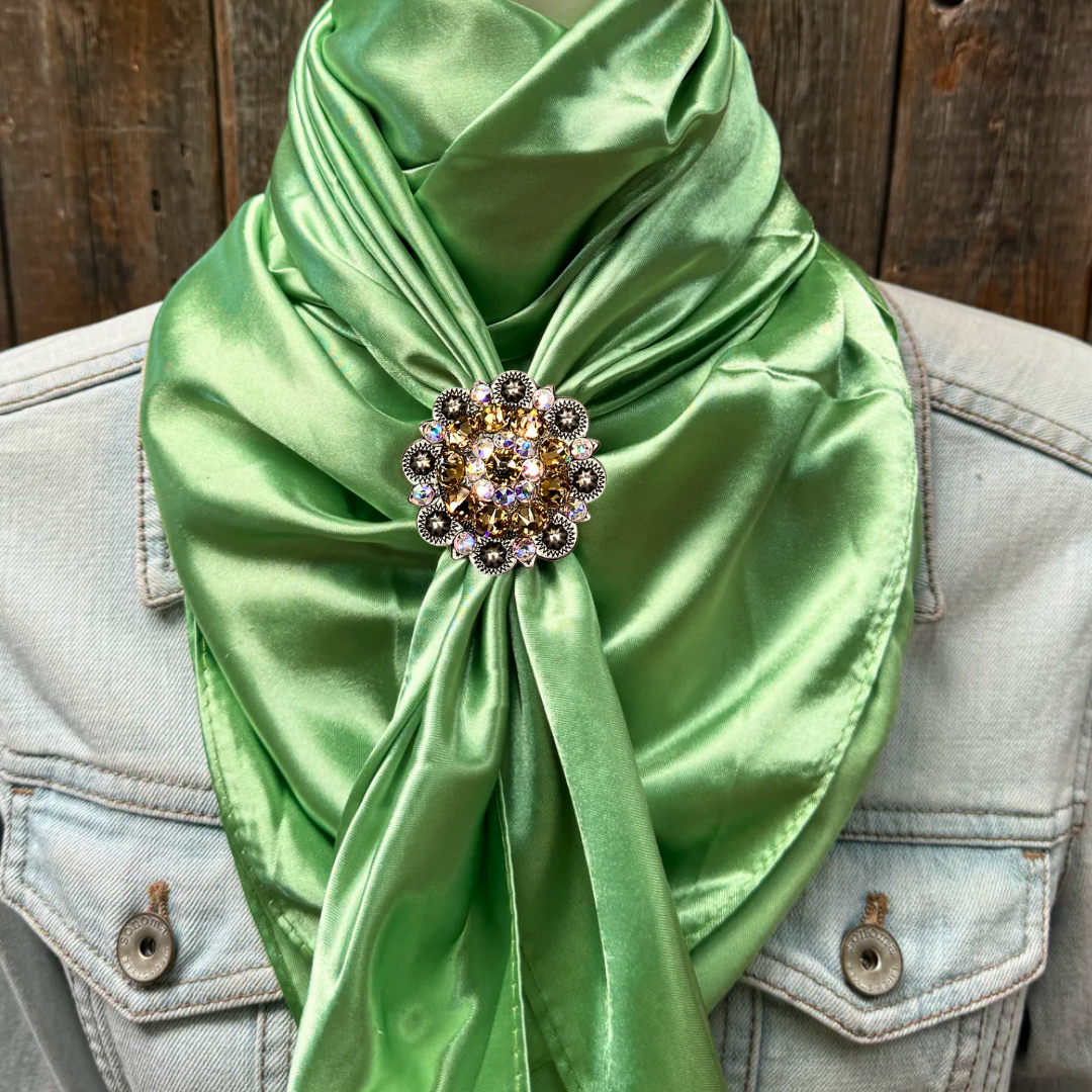 35X35" Solid Lime Wild Rag / Scarf WRS26 - Crystal Concho Wild Rag Slides - Assorted