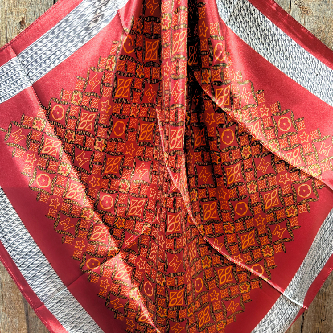 35X35" Red and Gold Multi Pattern Wild Rag / Scarf WR1031X
