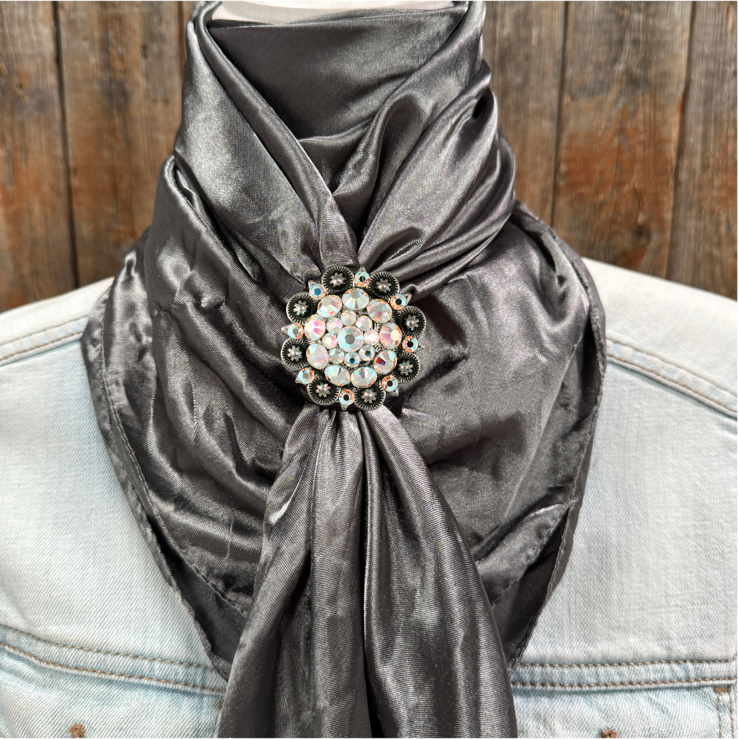 35X35" Solid Silver / Grey Wild Rag / Scarf WRS15 - Crystal Concho Wild Rag Slides - Assorted