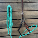 Turquoise Flower Power Tooled Lariat & Leather Combo Halter